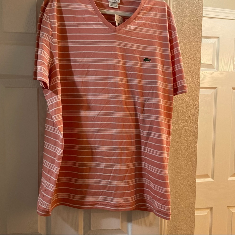 Lacoste White stripes Orange Shirt